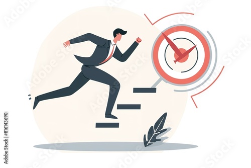 Businessman running on check mark or target with steps vector illustration