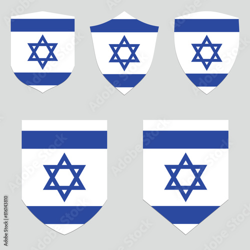 Set of Israel Flag in Shield Shape Frame
