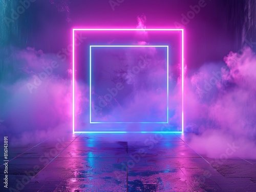 A captivating neon glow square surrounded by purple haze serves as a compelling wallpaper and abstract background, poised to be a best-seller
