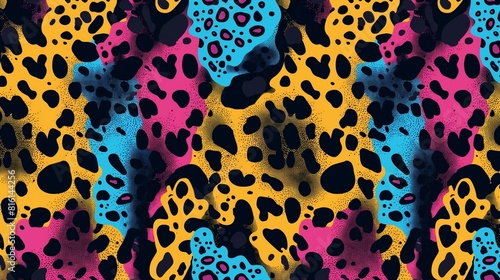 Abstract vibrant pattern with leopard spots and mix of colors. Colorful illustration. Print design.