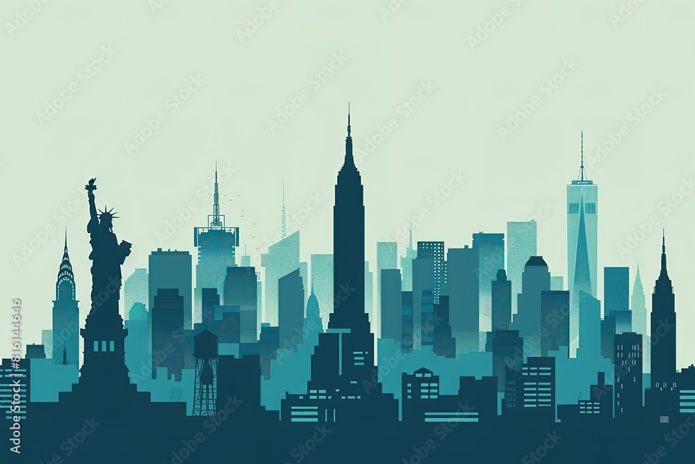 Naklejka premium New York City skyline vector flat illustration, simple design with clean lines