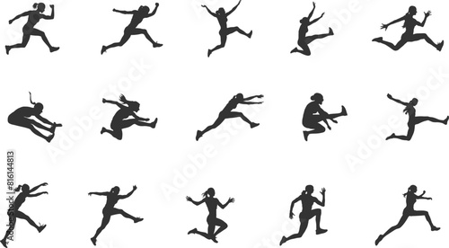 Female long jump silhouette, Long jump silhouette, Long jump vector, Long jump svg, Female long jump svg, Woman long jumping silhouette, Girl jumping silhouette.
