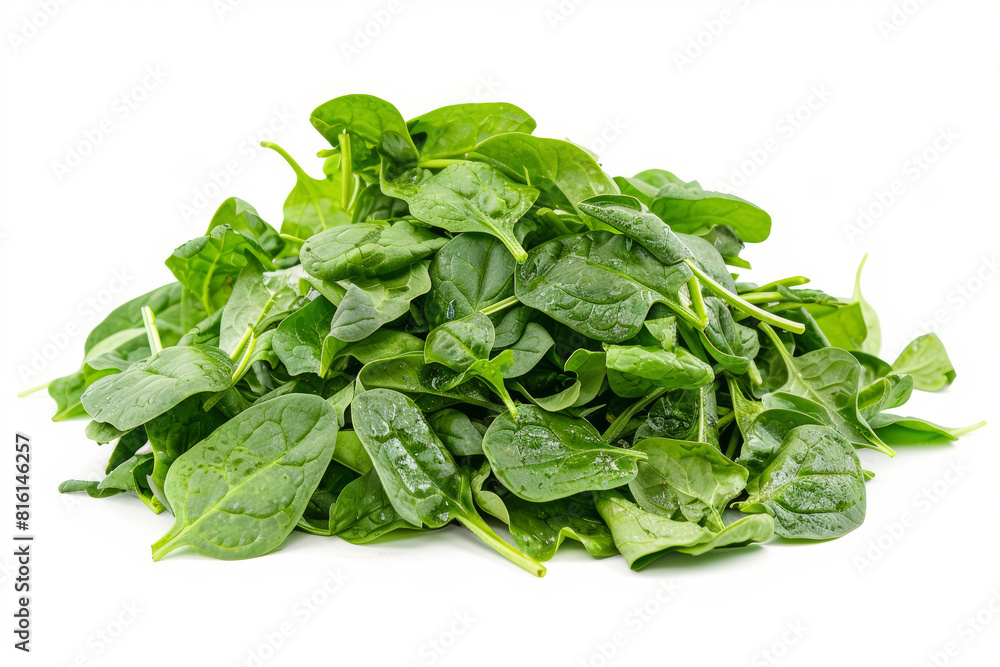 A pile of fresh spinach leaves separated from the background, showcasing their vibrant green color and nutrient-rich profile. Concept of leafy greens and healthy eating. Generative Ai. A pile of fresh spinach leaves separated from the background, showcasing their vibrant green color and nutrient-rich profile. Concept of leafy greens and healthy eating. Generative Ai.