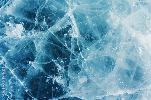Captivating frozen blue background with intricate ice textures, perfect as a cool-toned abstract wallpaper photo