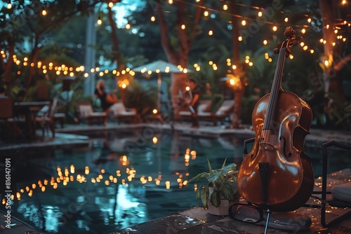 Luxurious summer garden party with string lights and live classical music