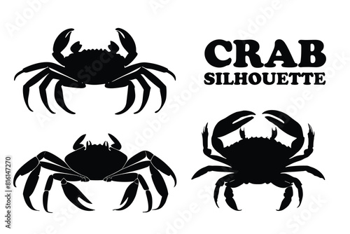 Crab silhouette collection. Set of black Crab silhouette. Crab silhouette set.