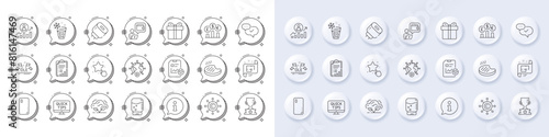 Ole chant, Wallet and Water cooler line icons. White pin 3d buttons, chat bubbles icons. Pack of Co2 gas, Winner cup, Currency rate icon. Vector