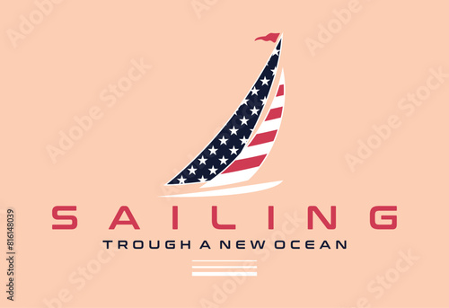 Illustration in graphic style of a sailboat in composition with lettering. Art for decoration, print on t-shirts and etc...