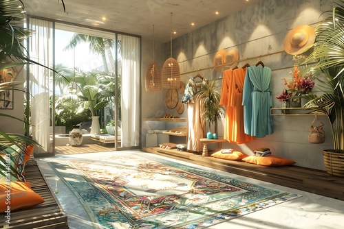 Chic beachside fashion boutique with summer collections and a champagne bar photo