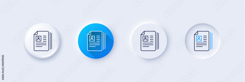 Business recruitment line icon. Neumorphic, Blue gradient, 3d pin buttons. CV documents or Portfolio sign. Line icons. Neumorphic buttons with outline signs. Vector Business recruitment line icon. Neumorphic, Blue gradient, 3d pin buttons. CV documents or Portfolio sign. Line icons. Neumorphic buttons with outline signs. Vector