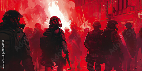 Risk Assessment (Red): Symbolizes the evaluation of potential risks and threats during protests to inform police tactics and decision-making. photo