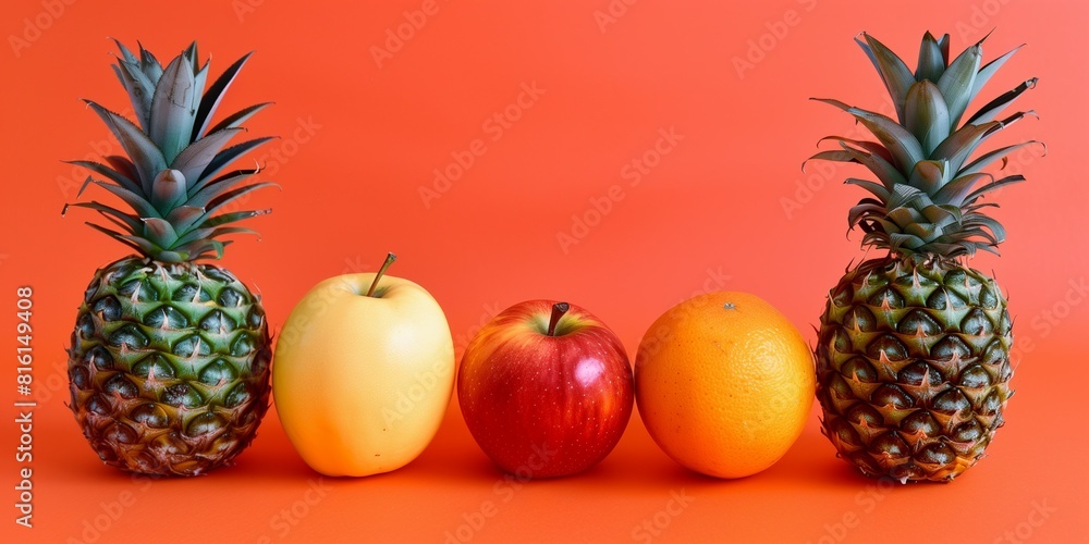 Fruits on orange background. Healthy diet concept. Fruits on orange background. Healthy diet concept.