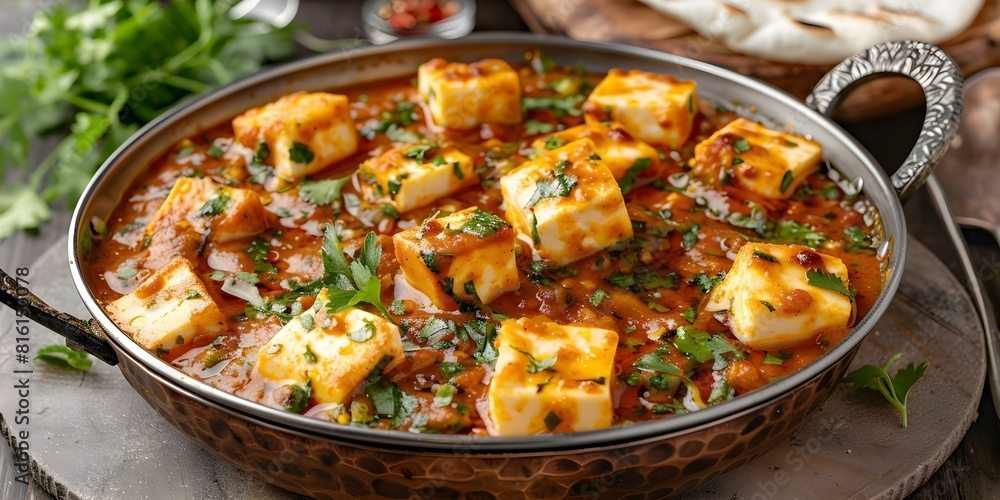 Spicy Indian cheese dish in flavorful sauce. Concept Indian Cuisine, Paneer Recipes, Spicy Dishes, Flavorful Sauces, Vegetarian Recipes Spicy Indian cheese dish in flavorful sauce. Concept Indian Cuisine, Paneer Recipes, Spicy Dishes, Flavorful Sauces, Vegetarian Recipes