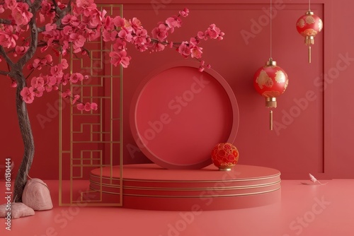 Vibrant Lunar Year Design Podium Display A Colorful MidAutumn Festival Greeting photo