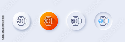 Augmented reality phone line icon. Neumorphic, Orange gradient, 3d pin buttons. VR simulation sign. 3d view symbol. Line icons. Neumorphic buttons with outline signs. Vector