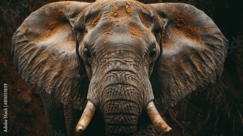 A striking close-up image capturing the textured skin and details of an African Elephant's face, conveying a sense of majesty