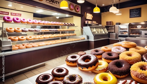 donuts with icing sugar and donuts at the bakery in the shop.