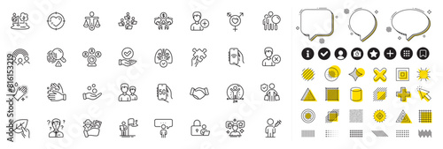 Set of Organic tested, People vaccination and Couple line icons for web app. Design elements, Social media icons. Fingerprint, Social distance, Approved checkbox icons. Vector © blankstock