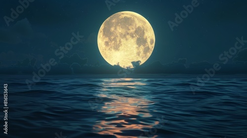 Full moon over the ocean at night. Stylized looped animation. Vertical video. hyper realistic 