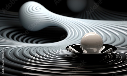 Abstract flat design top view quantum physics theme 3D render Black and white photo