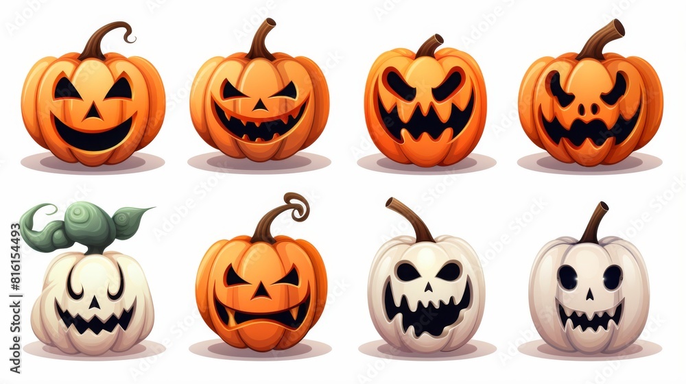 This series features pumpkins with Halloween themes, from creepy to cute, ideal for holiday designs and events This series features pumpkins with Halloween themes, from creepy to cute, ideal for holiday designs and events