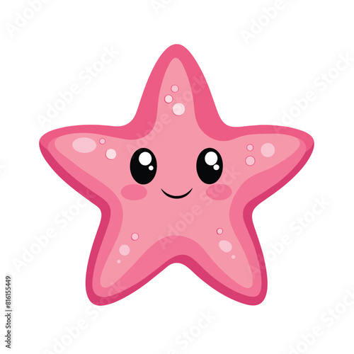 starfish pink with cute face isolated on white background
