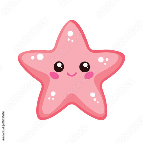 starfish pink with cute face isolated on white background