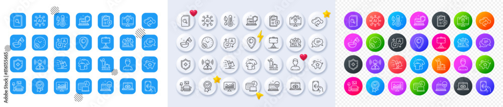 Furniture, Brand and Medical shield line icons. Square, Gradient, Pin 3d buttons. AI, QA and map pin icons. Pack of Mortgage, Work home, Loyalty points icon. Vector Furniture, Brand and Medical shield line icons. Square, Gradient, Pin 3d buttons. AI, QA and map pin icons. Pack of Mortgage, Work home, Loyalty points icon. Vector