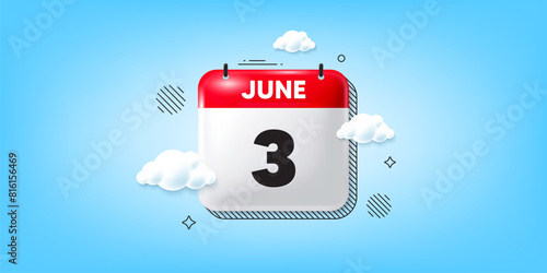 Calendar date of June 3d icon. 3rd day of the month icon. Event schedule date. Meeting appointment time. 3rd day of June. Calendar month date banner. Day or Monthly page. Vector