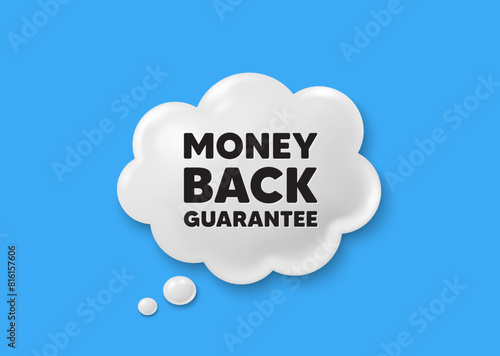 Money back guarantee tag. Comic speech bubble 3d icon. Promo offer sign. Advertising promotion symbol. Money back guarantee chat offer. Speech bubble comic banner. Discount balloon. Vector
