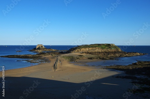 Be island at low tide in the bay of St Malo in Brittany in France, Europe