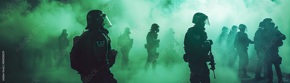 Communication (Green): Symbolizes the importance of clear communication between police and protesters to ensure safety and order. Communication (Green): Symbolizes the importance of clear communication between police and protesters to ensure safety and order.