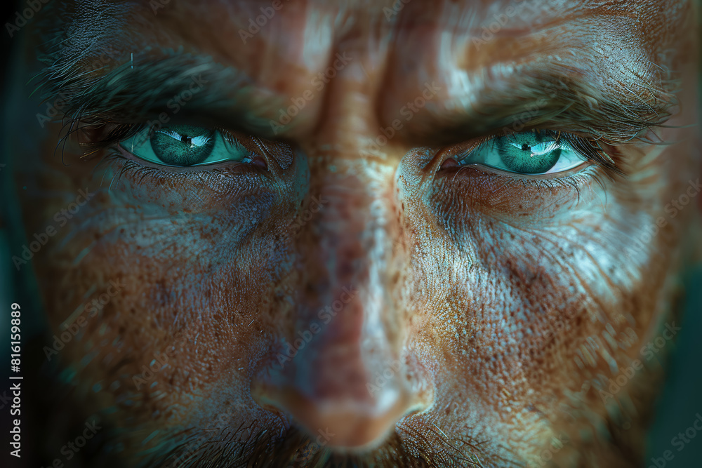 A tense expression on a person's face, with furrowed brows and clenched jaw indicating inner turmoil. Concept of psychological stress and emotional tension. Generative Ai. A tense expression on a person's face, with furrowed brows and clenched jaw indicating inner turmoil. Concept of psychological stress and emotional tension. Generative Ai.