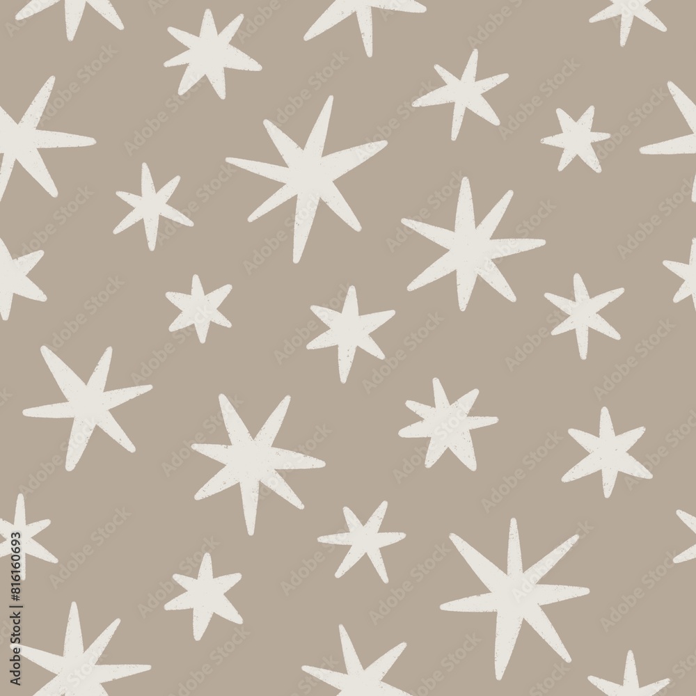Beige stars on brown background. Geometric abstract seamless pattern in neutral colours, great for nursery and baby clothes Beige stars on brown background. Geometric abstract seamless pattern in neutral colours, great for nursery and baby clothes
