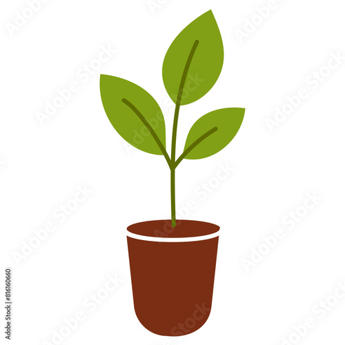 Illustration of a brown pot with plants. Vector illustration