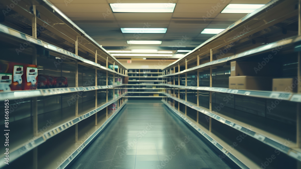 Empty shelves in store in Humble Texas USA Supermarket with empty shelves for goods Vintage tone : Generative AI Empty shelves in store in Humble Texas USA Supermarket with empty shelves for goods Vintage tone : Generative AI