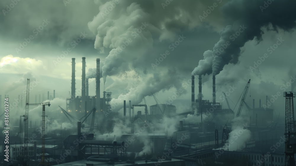 Smoke Veiled Industrial Landscape: A Stark Portrait of Environmental Impact
