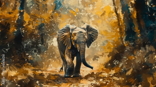 The golden hues and bold brushwork give this elephant an ethereal, dreamlike quality, blending wildlife with fantasy