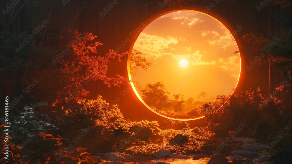 Imagine a home sign in circle framed against a picturesque sunset, its design illuminated by the warm hues of twilight, symbolizing the promise of a new digital horizon Imagine a home sign in circle framed against a picturesque sunset, its design illuminated by the warm hues of twilight, symbolizing the promise of a new digital horizon