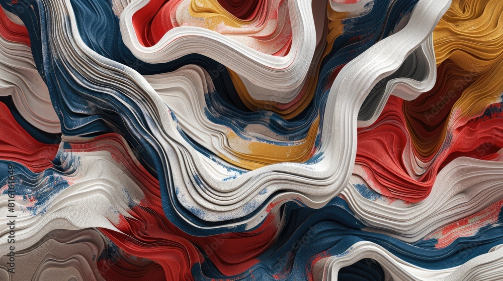 A captivating 3D rendering showcases an abstract piece of surreal art featuring a textured background with a portion of Earth s surface distorted into organic curving waves in vibrant hues 