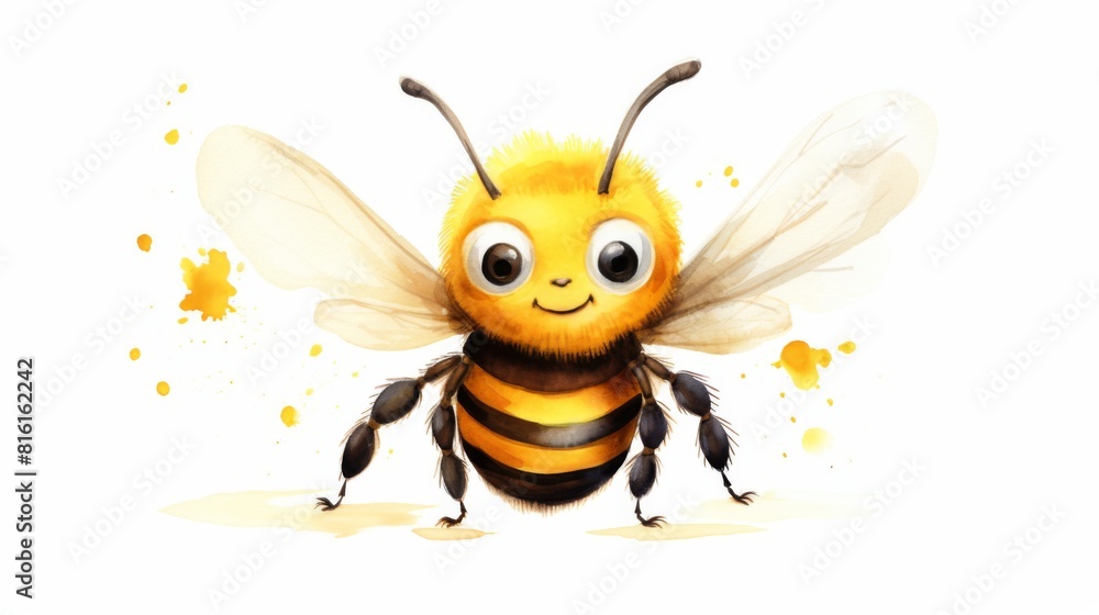 A delightful cartoon rendering of a smiling honeybee with expressive eyes and a sunny demeanor A delightful cartoon rendering of a smiling honeybee with expressive eyes and a sunny demeanor