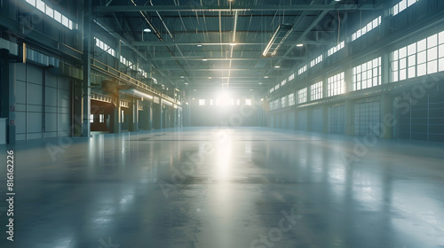 Wide shot of industrial hall empty and clean   Generative AI