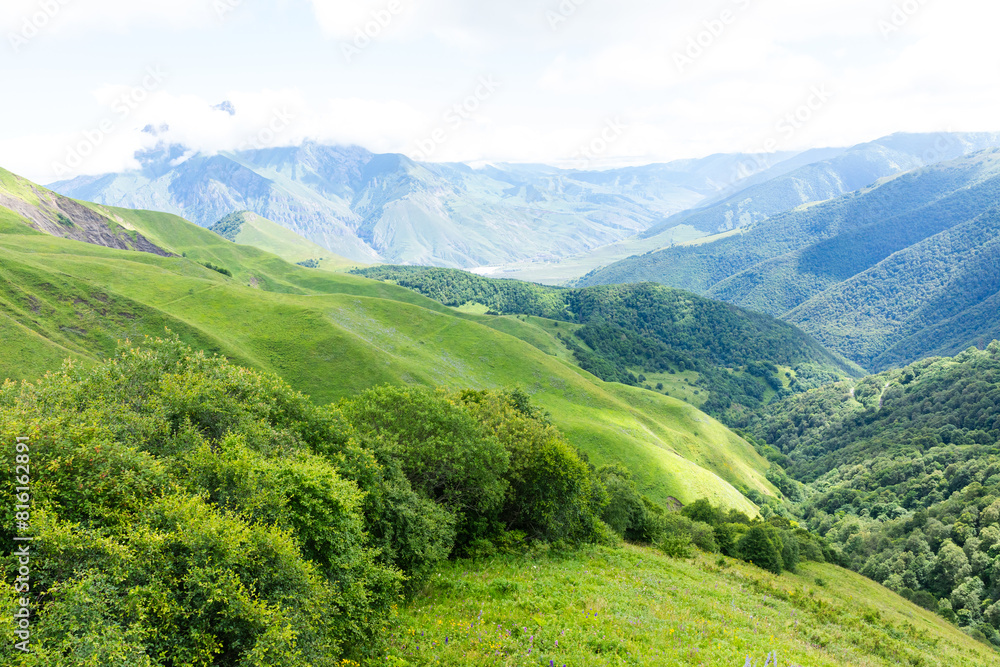 Beautiful mountain landscape, North Ossetia-Alania. Caucasus mountains landscape near Saniba village, North Ossetia-Alania, Russia