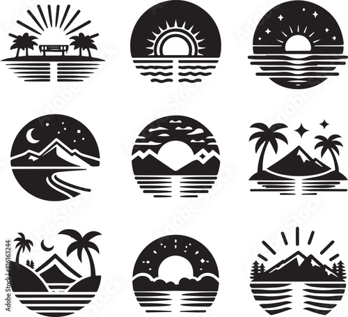 black and white icons set