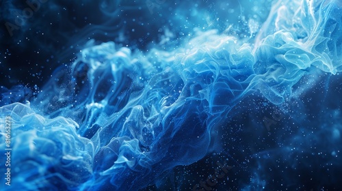 Abstract particle wave blue color wave flowing particles light hyper realistic 