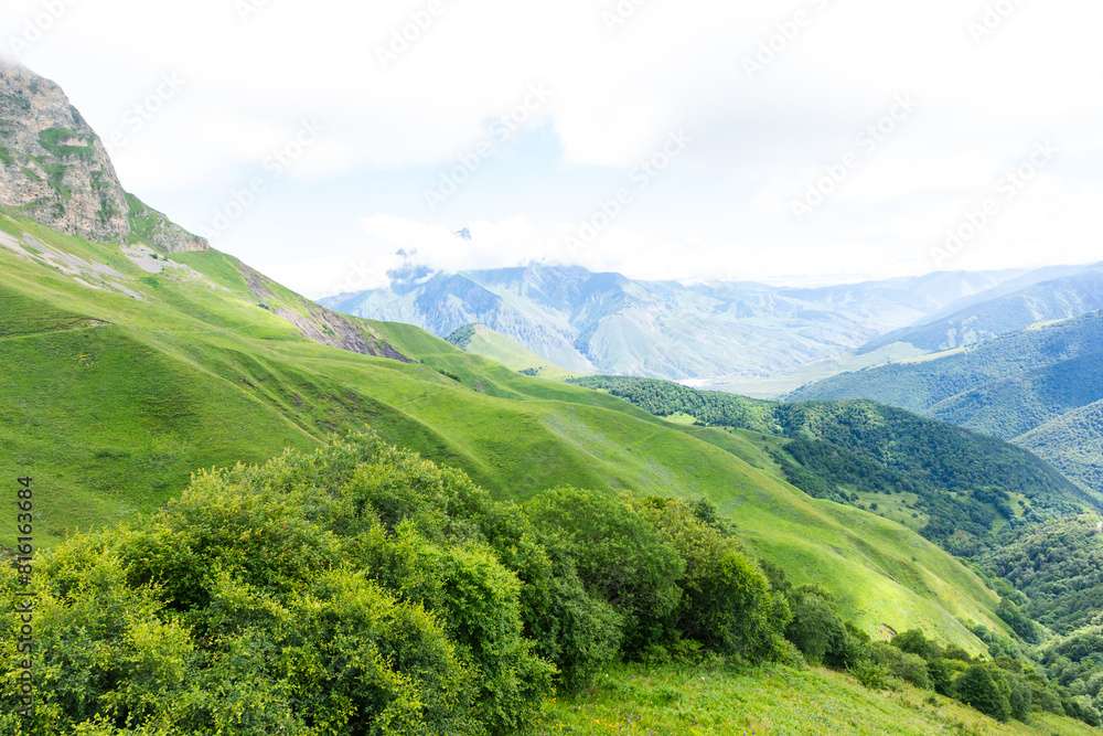 Obraz premium Beautiful mountain landscape, North Ossetia-Alania. Caucasus mountains landscape near Saniba village, North Ossetia-Alania, Russia