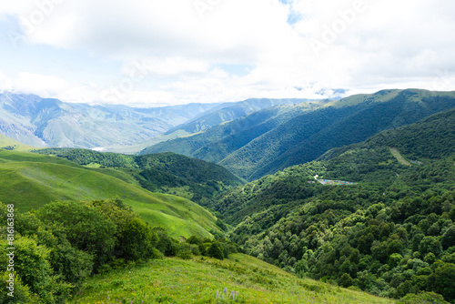 Beautiful mountain landscape, North Ossetia-Alania. Caucasus mountains landscape near Saniba village, North Ossetia-Alania, Russia photo