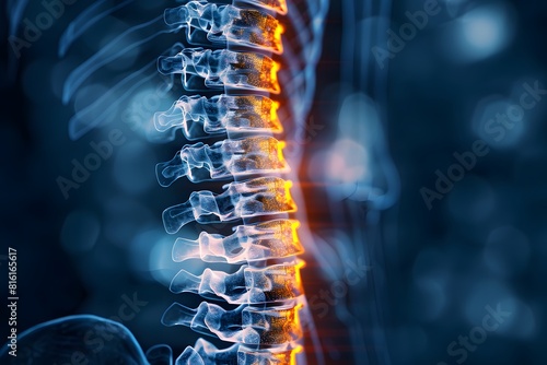 Human spine close up with glowing anatomy photo
