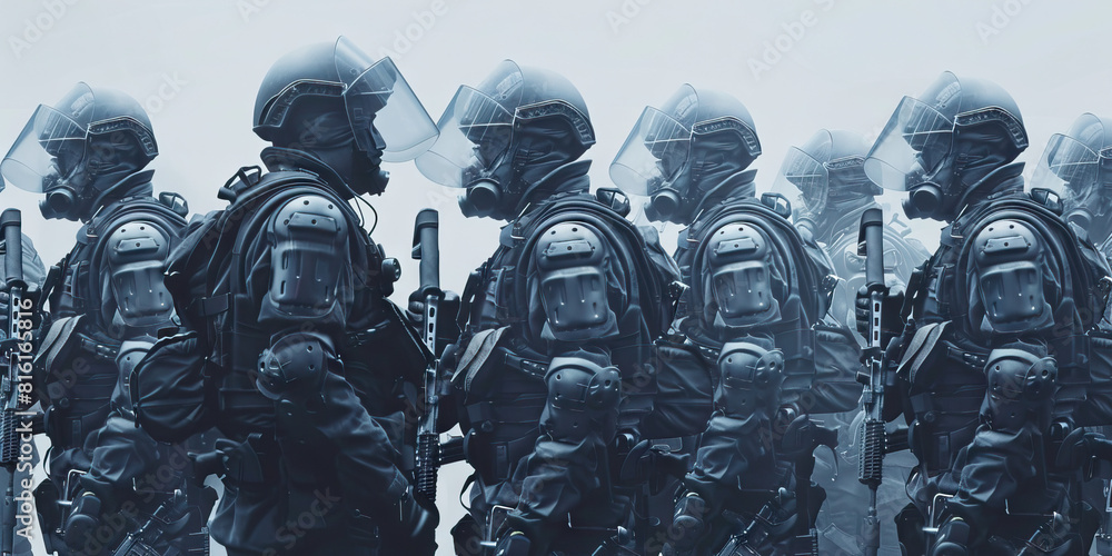 Φωτογραφία Media Portrayal (Gray): Symbolizes the portrayal of police militarization in the