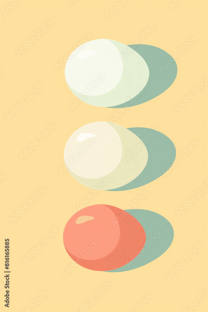 Three eggs are shown in a row on a yellow background Three eggs are shown in a row on a yellow background